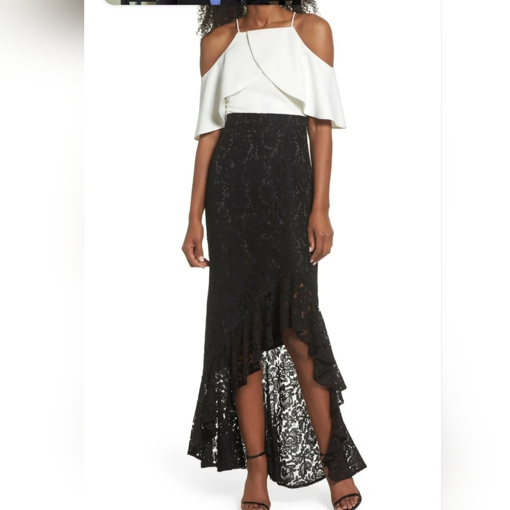 Eliza J Anthropologie Black Ruffle Lace Maxi Skirt 2 Whimsigoth Fairy Romantic